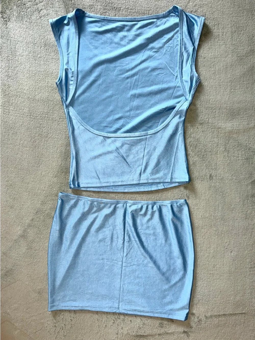 Light Blue Two-Piece Top and Mini Skirt Set